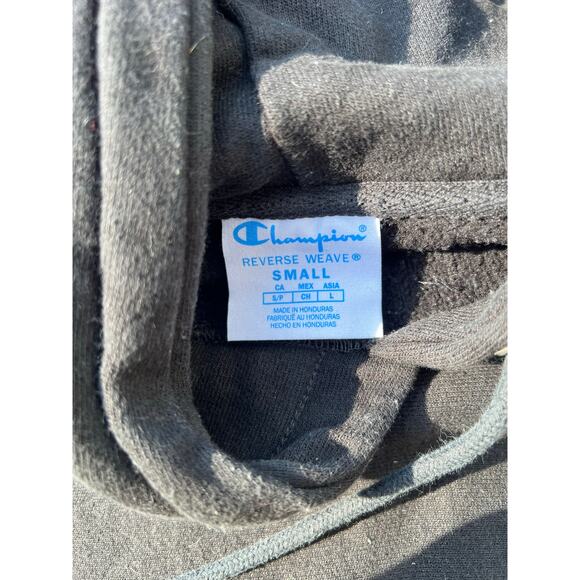 Champion Sweatshirt Women Size Small Black Reverse Weave Embroidered Hooded Crop - Picture 4 of 5